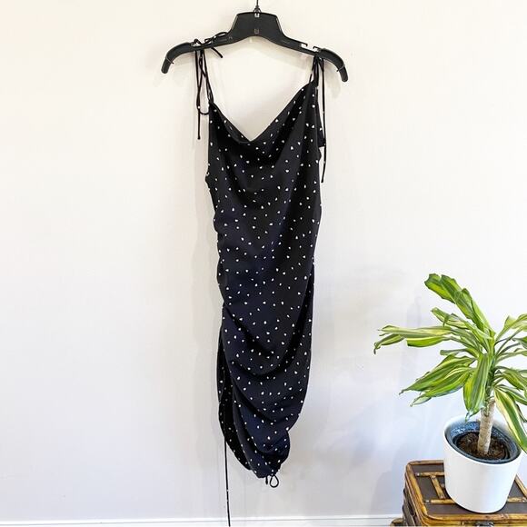 NWT Lioness String Along Mini Dress Black Heart Print Ruched Adjustable 4 - Picture 3 of 15